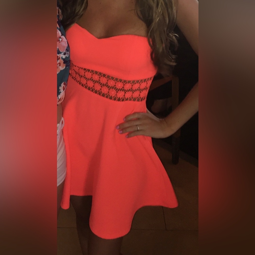 Vibrant Orange Strapless Dress (M)